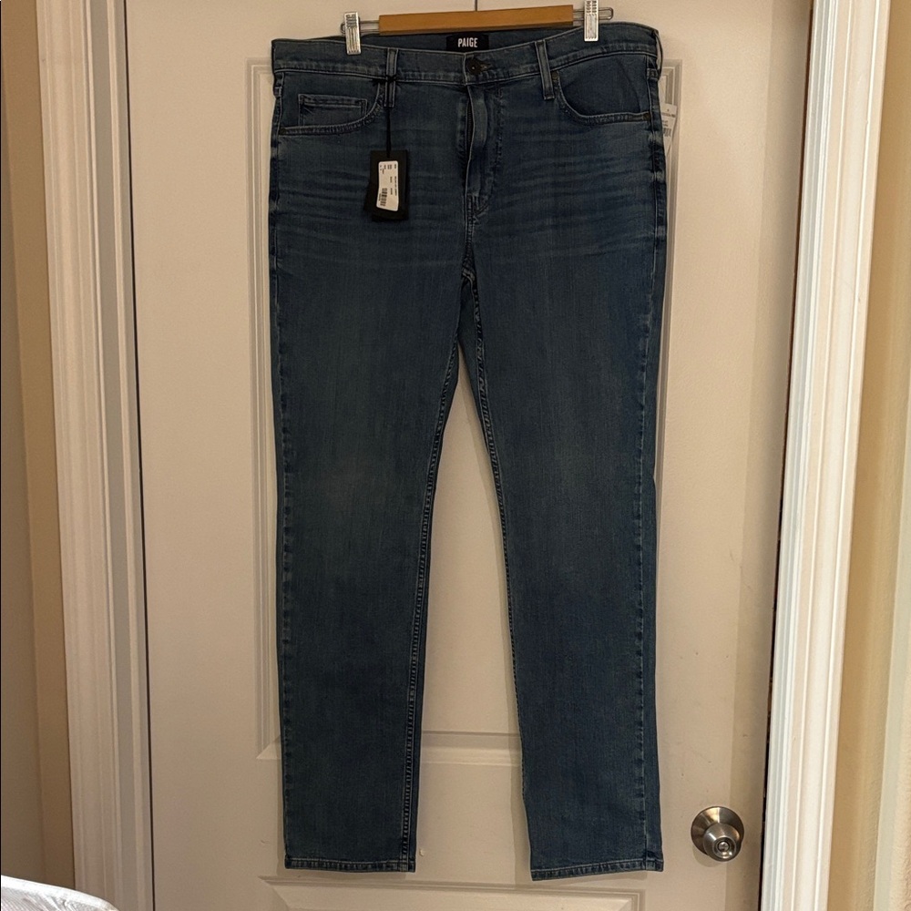 PAIGE Men's Slim Straight Jeans in Dark Blue Wash